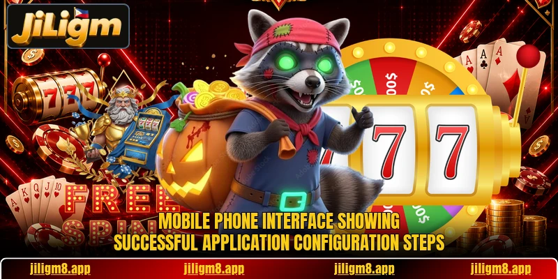 Mobile phone interface showing successful application configuration steps