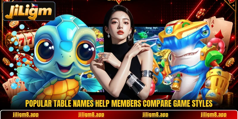 Popular table names help members compare game styles Popular table names help members compare game styles